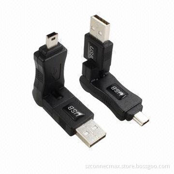 360° USB2.0 A Male to Mini 5-pin Adapters, 480Mbps Data Transfer Speed
